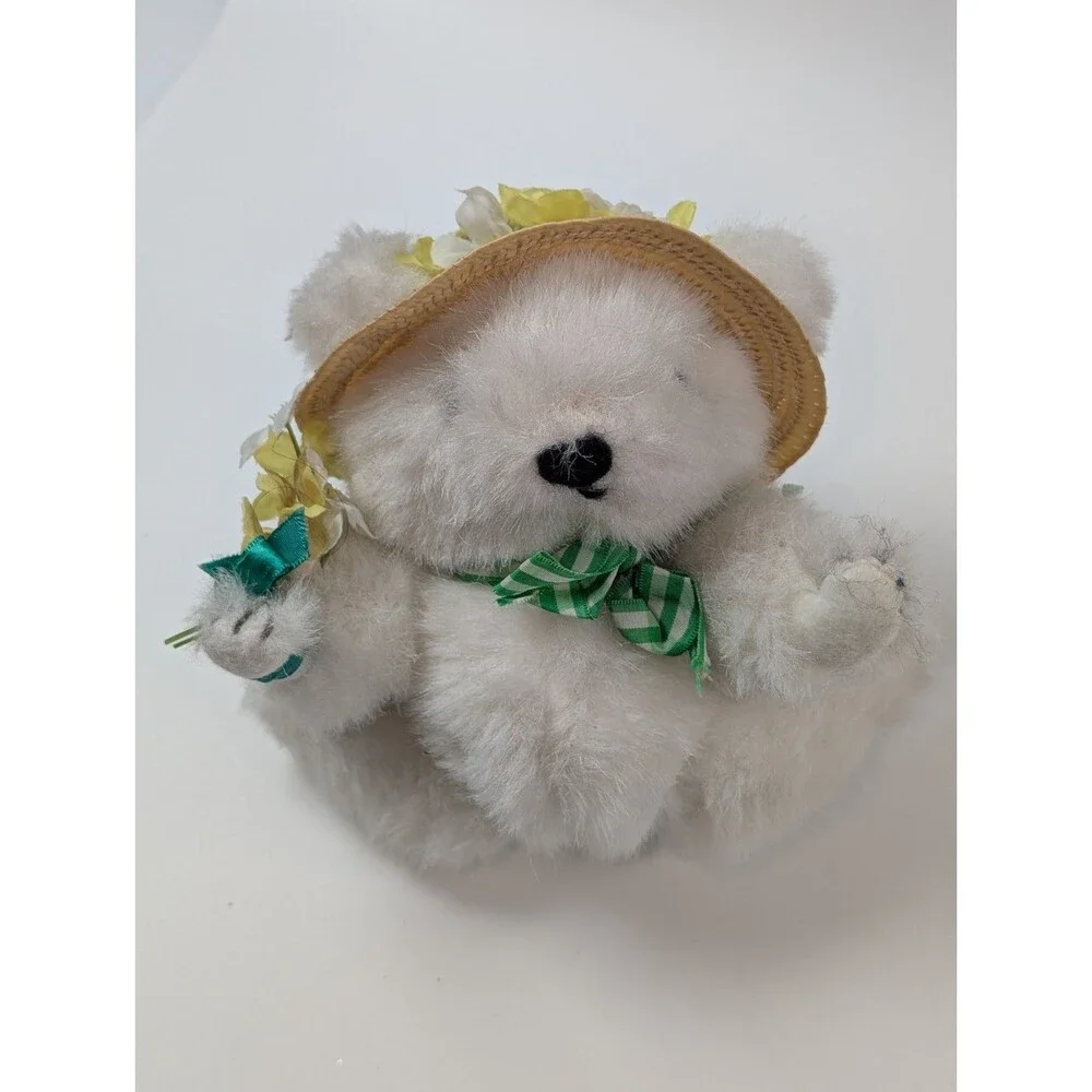 Gorham Aloysius April Plush Teddy Bear Straw Hat Flowers Collectible Easter